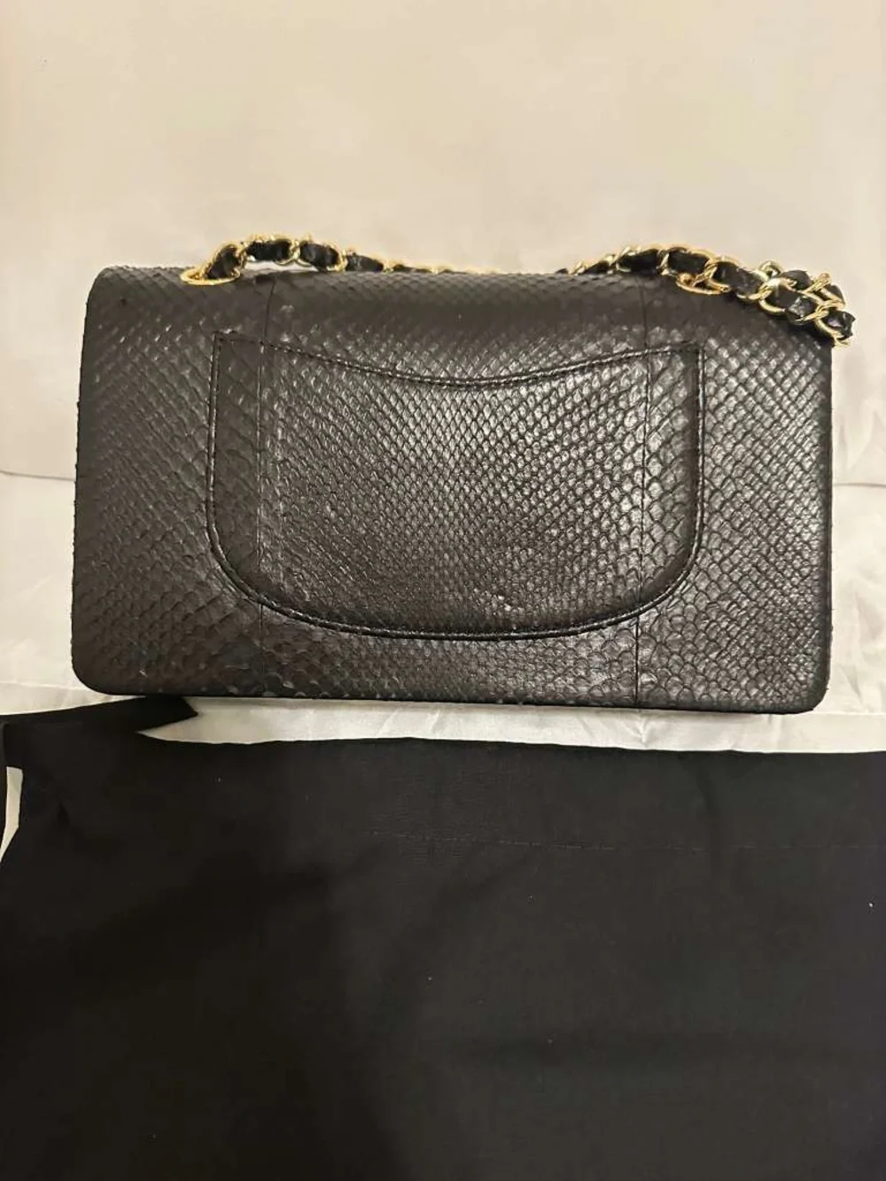 Black Genuine Python Chain Crossbody Bag Double Flap GHW